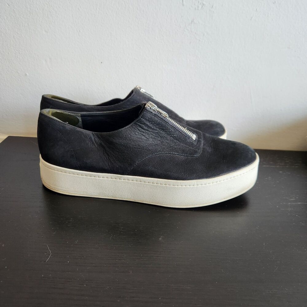 Vince black suede platform slip on sneakers front zip Size 10M chunky retro Y2K